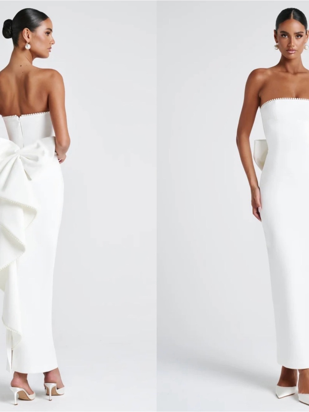 Strapless White Column Dress with Statement Back Bow
